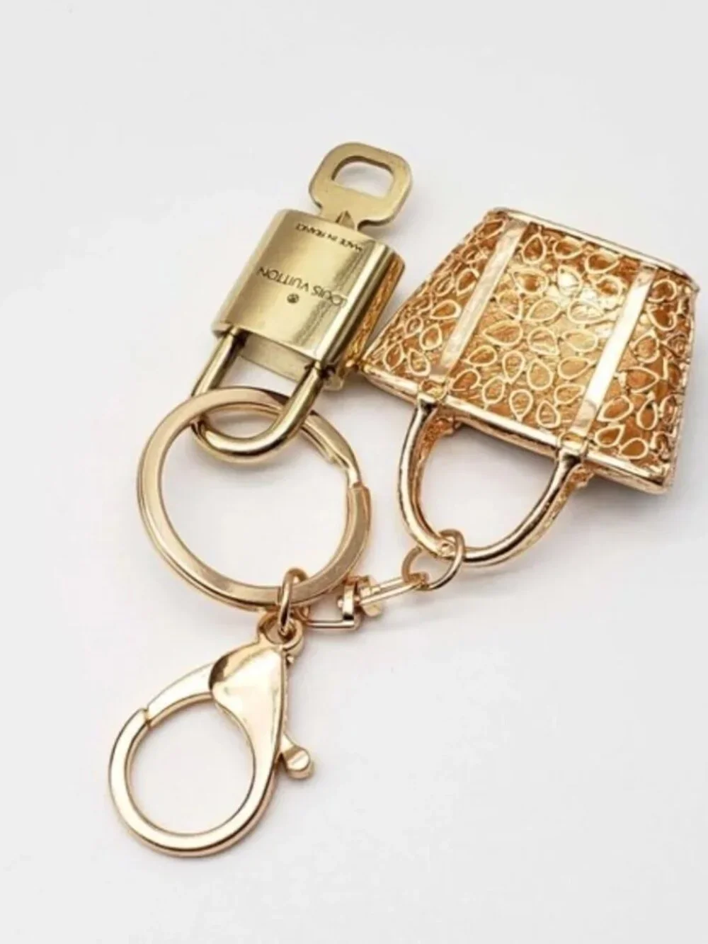 Louis Vuitton Gold Lock 🔒 Authentic LV Key + Unbranded Leopard Bag Charm